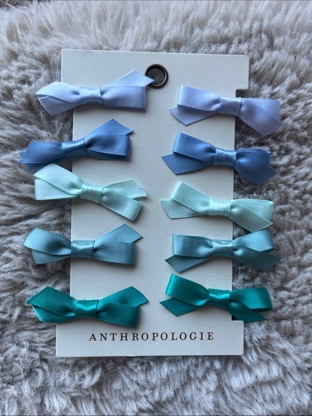 Anthropologie Assorted Blue and Teal Satin Bow Hair Clips - Pack of 10